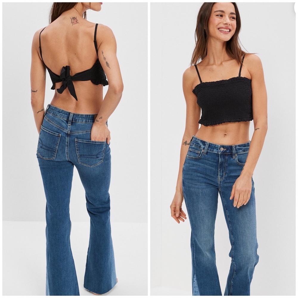 AE Smocked 2 Way Linen Blend Tie Back Tube Top Size XS Crop Top Summer Bralette